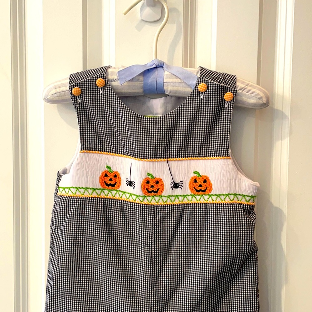 Fall Halloween Pumpkin Smocked Longall Overall 18 m